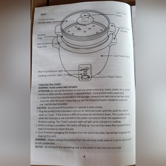 BRENTWOOD TS-700S Rice Cooker (4 cup) with Steamer - Picture 8 of 8